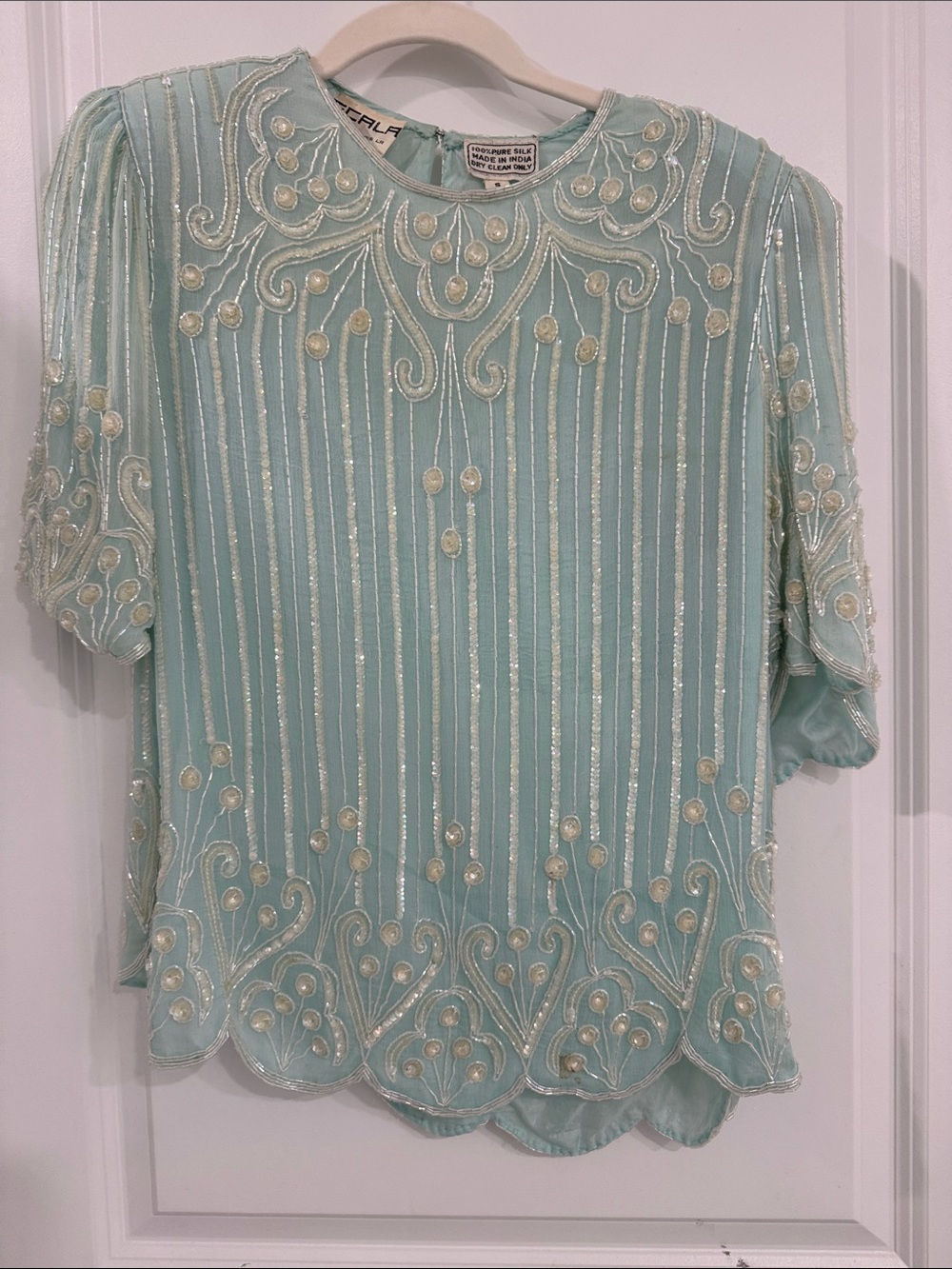 Vintage Scala Beaded Mint Green Women's Top